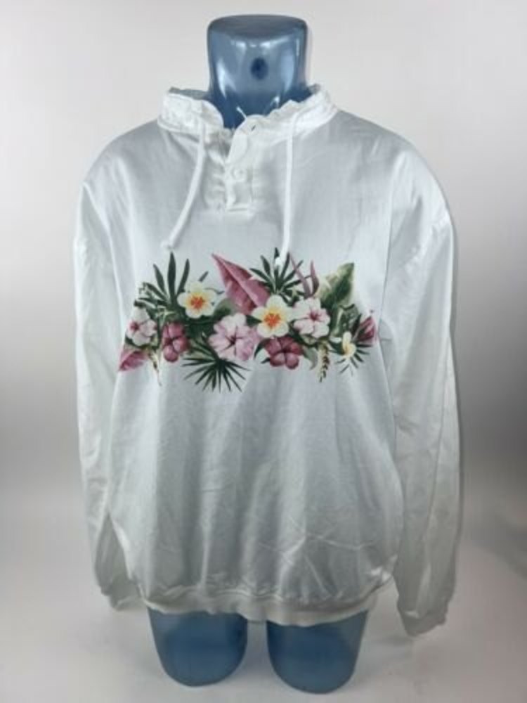 Crazy Shirts Hawaiian Womens M Lightweight Pullover Long Sleeve White W/ Flowers